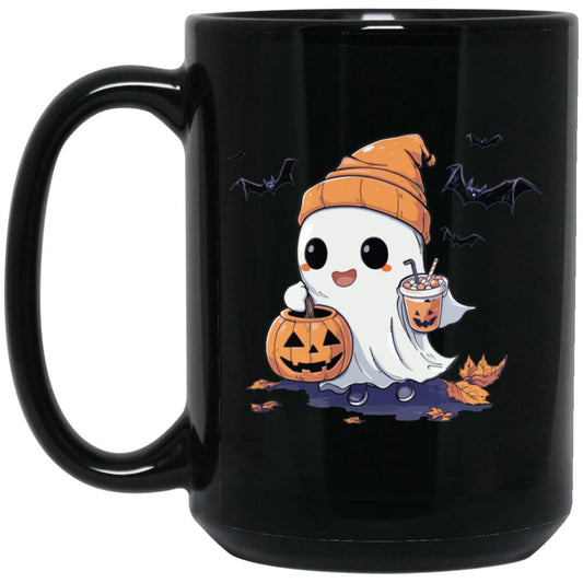 Cute Ghost Trick-or-Treating Mug (15oz.) Black